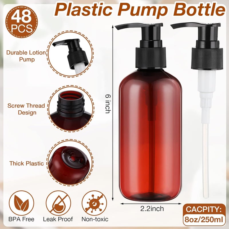 Eaasty 48 Pcs Pump Bottle Lotion Dispenser Refillable Shampoo Conditioner Hand Soap Dispenser Plastic Empty 8oz/250ml Clear Reusable Body Wash Container Bulk (Brown, Black) - Image 2